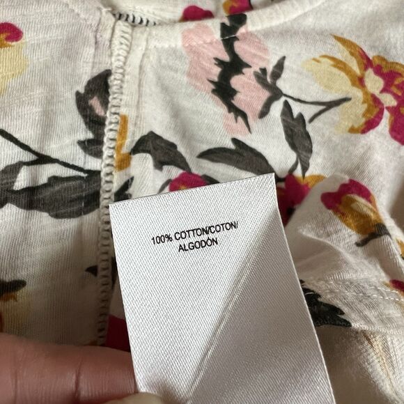 Lucky Brand Top Size Medium White‎ Floral Short Sleeve V Neck Peasant Ruffle Hem - Picture 6 of 10